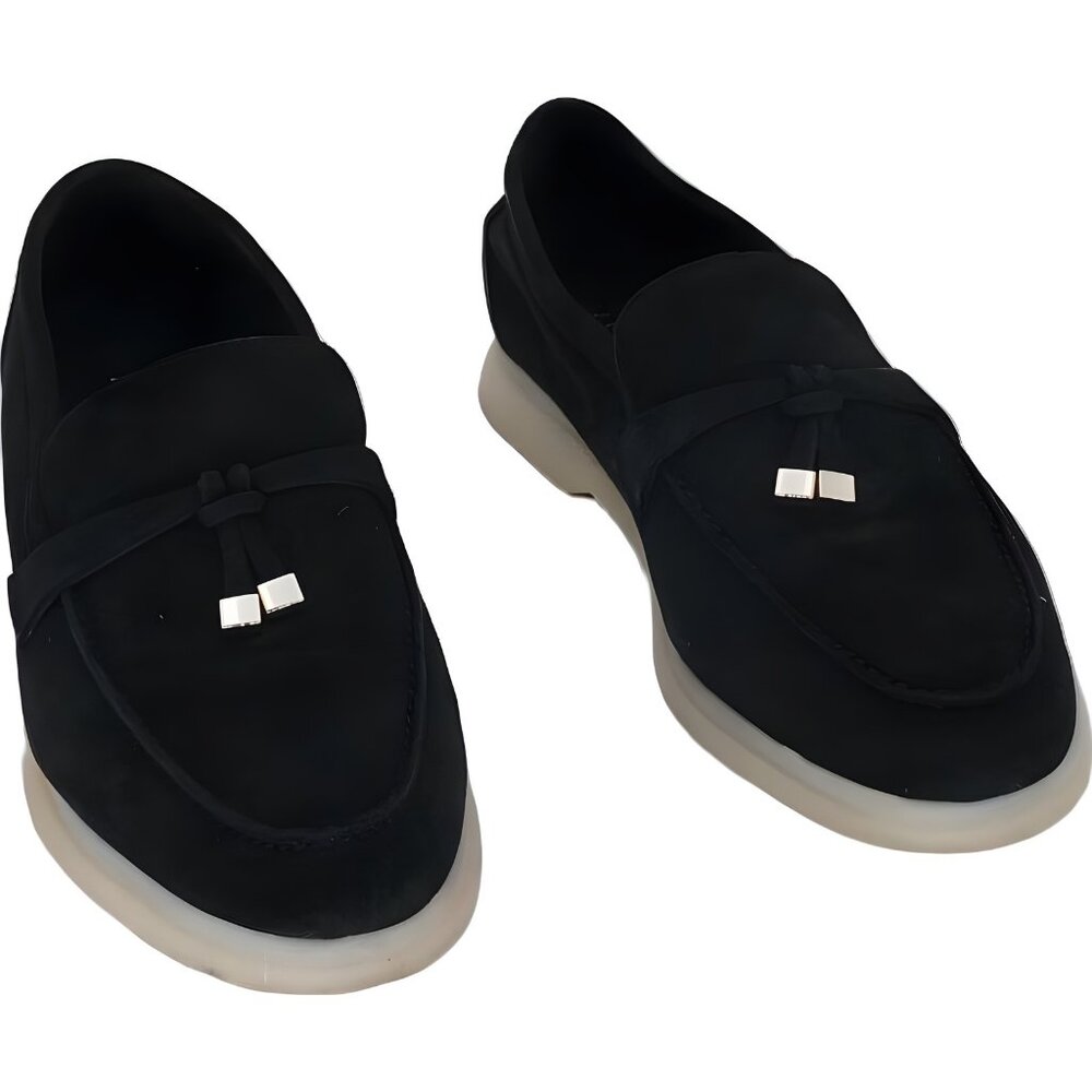 Marc Fisher Black Suede Loafers with Silver Accents